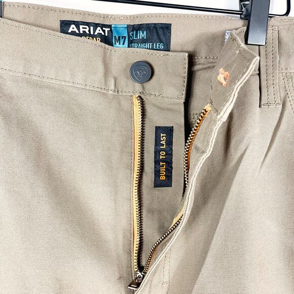 Ariat Rebar M7 Slim Pants Khaki Made Tough Straight Leg Sz 42 x 36 Men's - Picture 5 of 10
